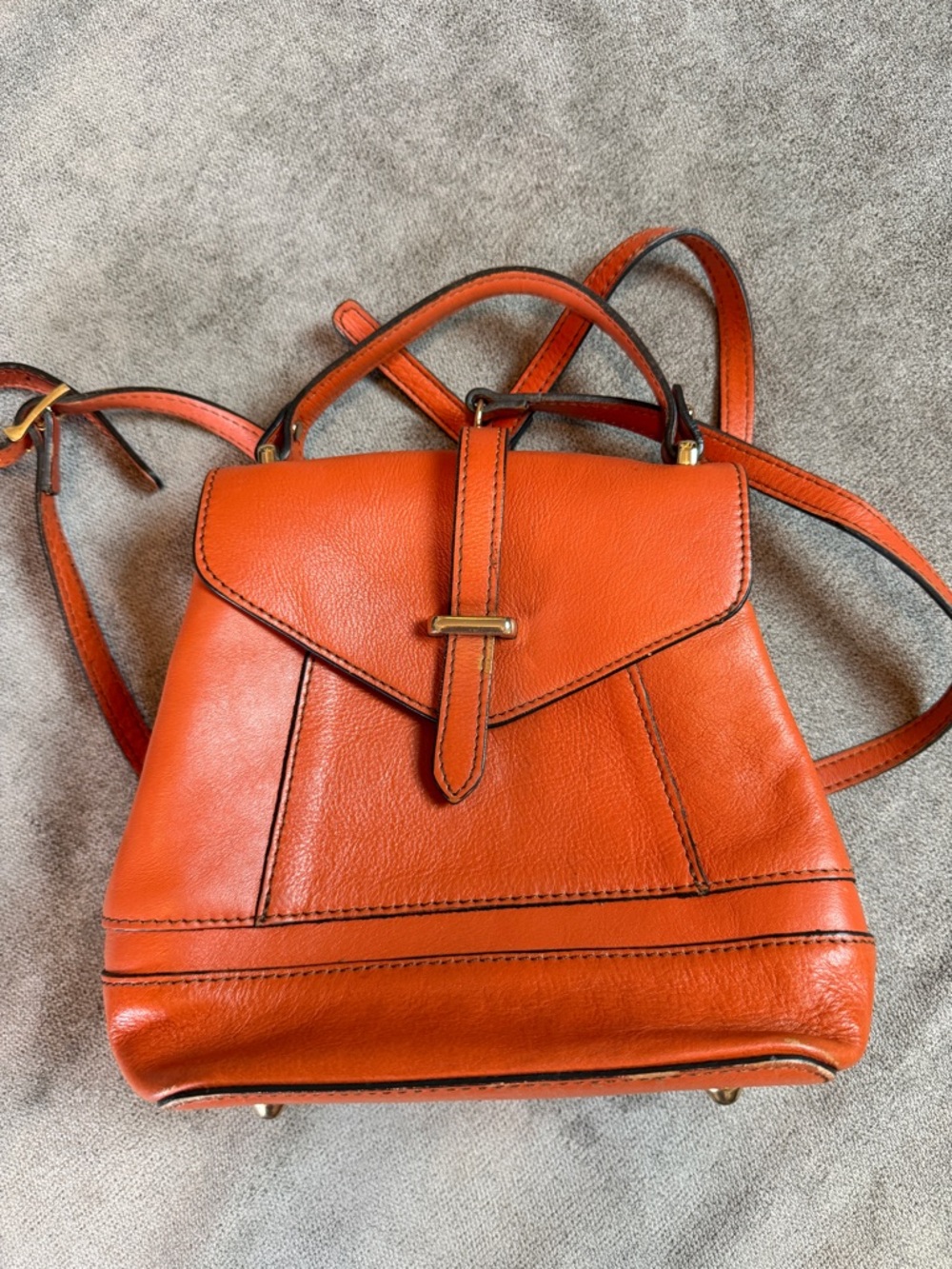 DIVINA FIRENZE Orange Backpack Made in Italy Genuine Leather